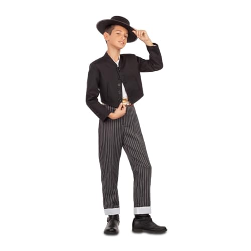 My Other Me Andaluz Kostüm für Kinder, Größe 3-4 Jahre, kurze schwarze Jacke mit Knöpfen und geradem Kragen, diplomatisch gestreifte Hose mit weißem Saum und bedrucktem Bund. von My Other Me