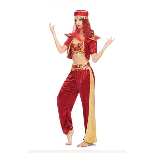 My Other Me Arabisches Prinzessinnenkostüm für Damen, Größe M-L. Inklusive rotem Zylinderhut mit durchscheinendem Schleier, Oberteil mit Herzausschnitt mit Perlen, kurze Jacke mit Schulterklappen und von My Other Me