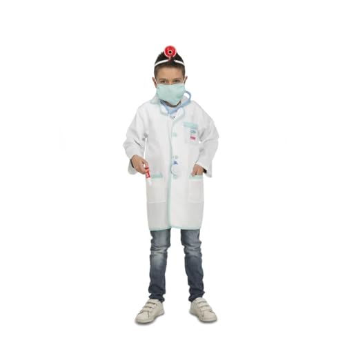 My Other Me Arzt-Kostüm für Kinder, Unisex, Größe 5-7 Jahre. Inklusive weißem Morgenmantel mit grünen Rändern, Knöpfen und Taschen, grüne Maske, blaues Stethoskop, Spritze und Stirnband mit rotem von My Other Me