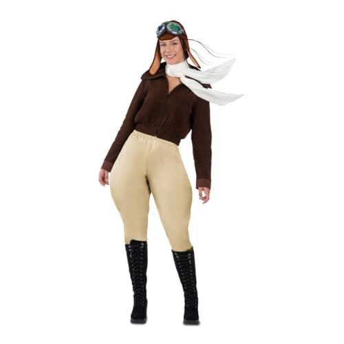 My Other Me - Aviatorenkostüm für Damen, Größe L, inklusive Mütze mit Fliegerbrille, brauner Jacke mit Reißverschluss und Kapuze, weißem Tuch und beigefarbener Hose, hohe Fliege mit Stil. My Other Me - Aviatorenkostüm für Damen, Größe L, inklusive Mütze mit Fliegerbrille, brauner Jacke mit Reißverschluss und Kapuze, weißem Tuch und beigefarbener Hose, hohe Fliege mit Stil. von My Other Me