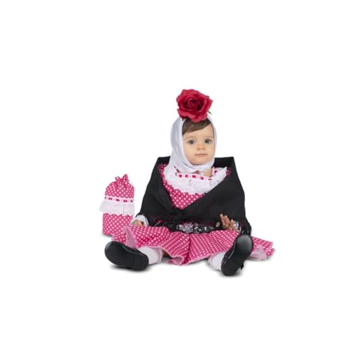 My Other Me Baby-Kostüm Madrid, Größe 12-24 Monate, inklusive rosa Kleid mit weißen Punkten und Rüschen aus Spitze mit rosa Schleifen, weißem Kopftuch, passender Tasche und Schal. von My Other Me