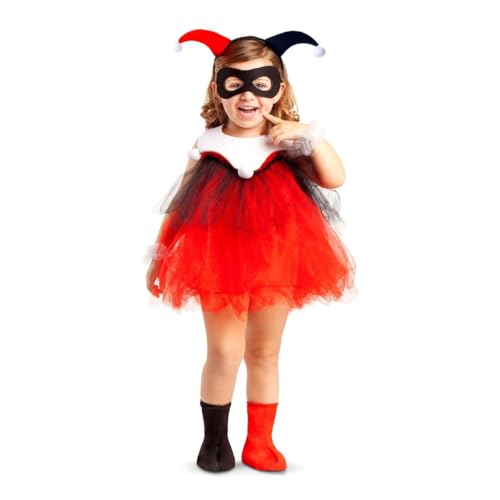 My Other Me Baby-Kostüm aus Villana, Rebellen-Comic, schwarz und rot, mit Stirnband, Kragen, Kleid, Augenmaske, Abdeckung für Stiefel und Armbänder, Größe 7-12 Monate, perfekt für Halloween von My Other Me
