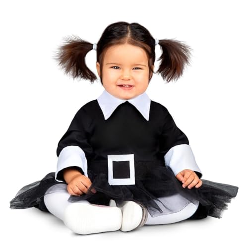 My Other Me Baby-Kostüm für Mädchen, Größe 12-24 Monate, inklusive schwarzem Kleid mit Tüllrock, weißem V-Ausschnitt, weißen Bündchen und Gürtel mit weißer quadratischer Schnalle. von My Other Me