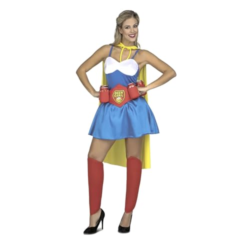 My Other Me Beer Woman-Kostüm für Damen, Größe M-L. Inklusive blauem Kleid mit weißen Trägern, gelbem Umhang, rotem Gürtel mit Beer Girl-Schriftzug und Taschen für Dosen und passende Gamaschen. My Other Me Beer Woman-Kostüm für Damen, Größe M-L. Inklusive blauem Kleid mit weißen Trägern, gelbem Umhang, rotem Gürtel mit Beer Girl-Schriftzug und Taschen für Dosen und passende Gamaschen. von My Other Me