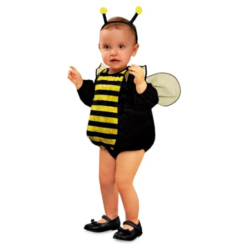 My Other Me - Bienenkostüm für Babys, Unisex, Größe 7-12 Monate, inklusive Höschen, Haarreif mit Antennen, schwarzes und gelbes Kleid mit schwarzen Flügeln, kleine Biene, bereit zum Flattern mit von My Other Me
