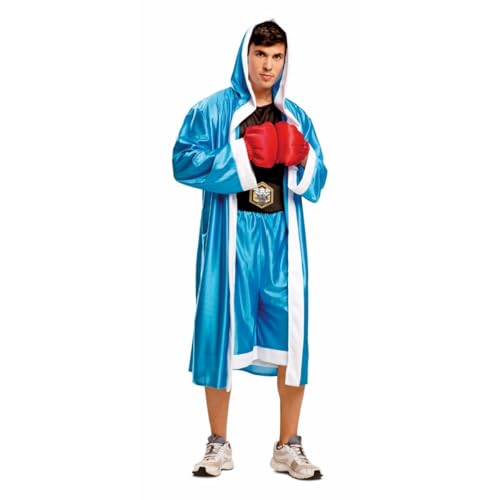 My Other Me Boxer-Kostüm für Erwachsene, Größe XL, inklusive blauer Hose mit weißem Saum, schwarzes T-Shirt, Bademantel mit Kapuze und weißen Rändern, roten Handschuhen und Gürtel mit goldenem My Other Me Boxer-Kostüm für Erwachsene, Größe XL, inklusive blauer Hose mit weißem Saum, schwarzes T-Shirt, Bademantel mit Kapuze und weißen Rändern, roten Handschuhen und Gürtel mit goldenem von My Other Me