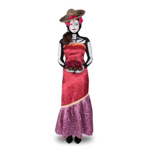 My Other Me Cassandra Erwachsenenkostüm für Damen, mit Skelett-T-Shirt, Kleid, Handschuhe, Hut, Perücke, Tattoo-Blumen, Schwamm und Make-up, Weiß, Größe M, Halloween von My Other Me