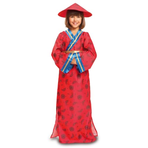 My Other Me Chinesisches Baby-Kostüm, Größe 1–2 Jahre, inklusive rotem Kleid mit schwarzen Blumendetails und blauen Paspeln, konischer Hut und blauem Gürtel, ideal für Mottopartys. von My Other Me