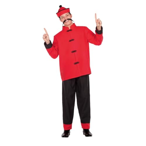 My Other Me Chinesisches Herren-Kostüm, Größe M-L. Inklusive rotem konischem Hut mit schwarzen Rändern, rotes Hemd mit schwarzem Flechtverzierung und schwarzer Hose mit rotem Streifen. Authentischer My Other Me Chinesisches Herren-Kostüm, Größe M-L. Inklusive rotem konischem Hut mit schwarzen Rändern, rotes Hemd mit schwarzem Flechtverzierung und schwarzer Hose mit rotem Streifen. Authentischer von My Other Me