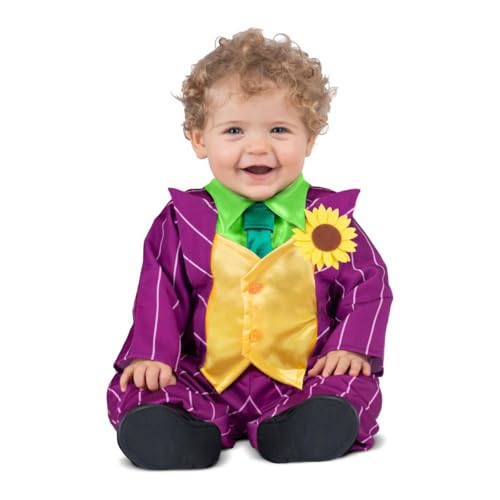 My Other Me - Clown-Kostüm für Babys, Unisex, Größe 7-12 Monate, inklusive lila gestreifter Jacke mit Sonnenblume und grünem Hemd mit gelber Weste und passender Hose. von My Other Me