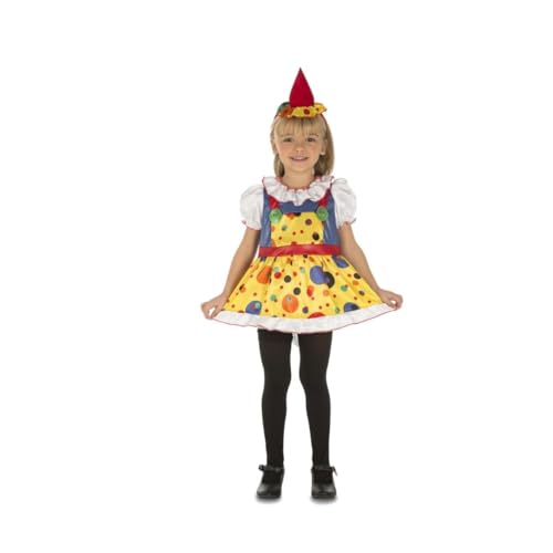 My Other Me Clown-Kostüm für Mädchen, mit Kopfschmuck und mehrfarbigem Kleid mit Punkten, großen Knöpfen und Trägern, Größe 3-4 Jahre. Perfekt für die bunten, Partys von My Other Me