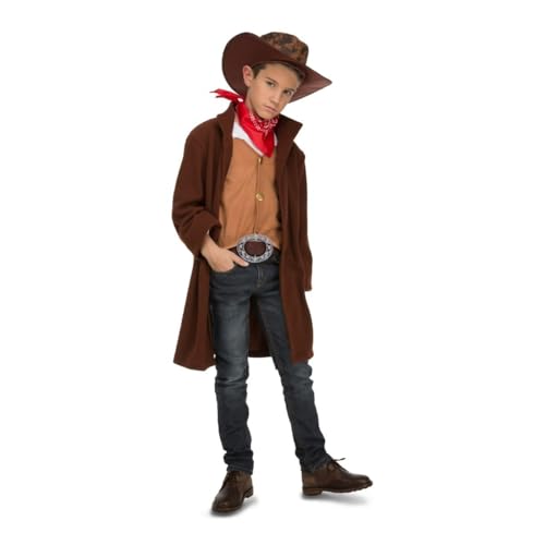 My Other Me Cowboy-Kostüm für Kinder, Größe 7-9 Jahre. Inklusive braunem Hut, rotem Halstuch, weißem Hemd, beigefarbener Weste, schwarzem Gürtel und Mantel. Kleiner Sheriff, um den wilden Westen zu von My Other Me