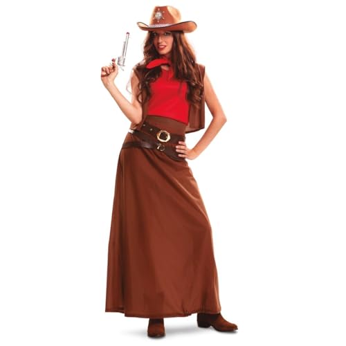 My Other Me Cowgirl-Kostüm für Damen, Größe XXL, inklusive braunem A-Linienrock, rotes ärmelloses T-Shirt, rotes Halstuch, kurze Weste und 2 braune Gürtel mit goldenen Schnallen. My Other Me Cowgirl-Kostüm für Damen, Größe XXL, inklusive braunem A-Linienrock, rotes ärmelloses T-Shirt, rotes Halstuch, kurze Weste und 2 braune Gürtel mit goldenen Schnallen. von My Other Me