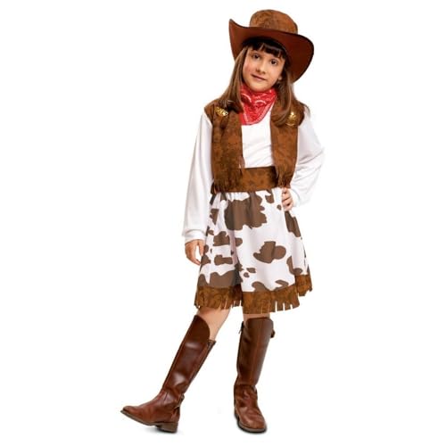 My Other Me Cowgirl-Kostüm für Mädchen mit Hut, Halstuch, Weste und Rock in Weiß und Braun, Größe 3-4 Jahre. Erkunden Sie den fernen Westen mit Stil und Spaß! von My Other Me