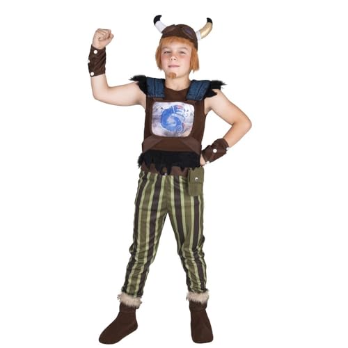 My Other Me Crogar Zak Storm Kinderkostüm mit Perücke, Weste mit Schulterpolster und Wappen, Armbändern, Gürtel mit Tasche, Hose, Knopf und Stiefelstulpen in Braun und Grün, Größe 10-12 Jahre. von My Other Me