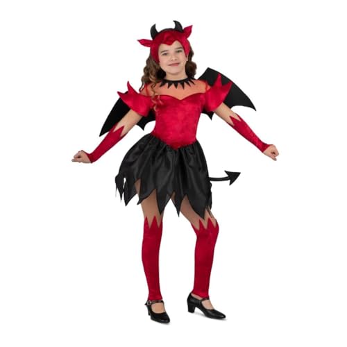 My Other Me Diablesa-Kostüm für Mädchen, Größe 10-12 Jahre. Inklusive Kopfschmuck mit Hörnern, Flügeln mit rotem Borte, rotes Kleid mit schwarzem Rock und Schwanz, Handschuhe und passenden roten von My Other Me