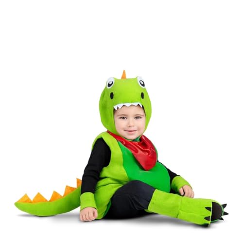 My Other Me Dinosaurier-Kostüm für Babys, Unisex, rot und grün, mit Mütze, Overall, Handgelenken, Schwanz und Stiefelstulpen, Größe 12-24 Monate. Zärtlicher Rug bei jedem Schritt. von My Other Me