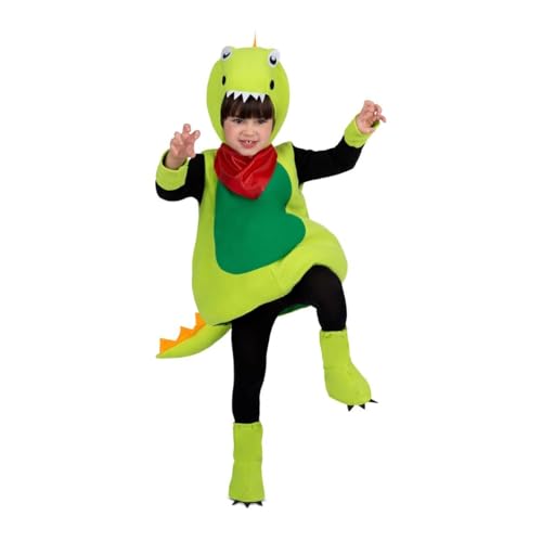 My Other Me Dinosaurier-Kostüm für Kinder, Unisex, rot und grün, mit Mütze, Handgelenken, Stiefelstulpen, Overall und Schwanz, Größe 3-4 Jahre, perfekt für kleine prähistorische Abenteuer von My Other Me