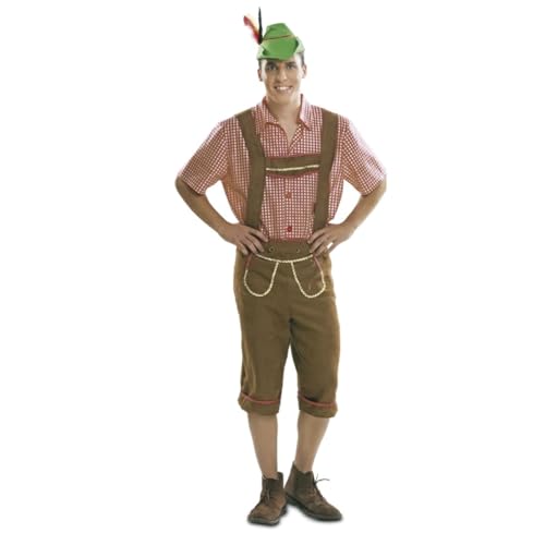 My Other Me - Dirndl-Kostüm für Herren, Größe S. Inklusive rotem und weißem kariertem Hemd, brauner Piratenhose mit goldenen und roten Details und Trägern und dem grünen Hut mit Federn. My Other Me - Dirndl-Kostüm für Herren, Größe S. Inklusive rotem und weißem kariertem Hemd, brauner Piratenhose mit goldenen und roten Details und Trägern und dem grünen Hut mit Federn. von My Other Me