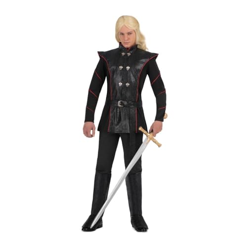 My Other Me Drachenprinz-Kostüm für Herren, Größe M. Inklusive schwarzer Jacke mit markierten Schulterpolstern, silbernen Knöpfen, roten Paspeln und Stehkragen, Gürtel mit tritter Schnalle und My Other Me Drachenprinz-Kostüm für Herren, Größe M. Inklusive schwarzer Jacke mit markierten Schulterpolstern, silbernen Knöpfen, roten Paspeln und Stehkragen, Gürtel mit tritter Schnalle und von My Other Me