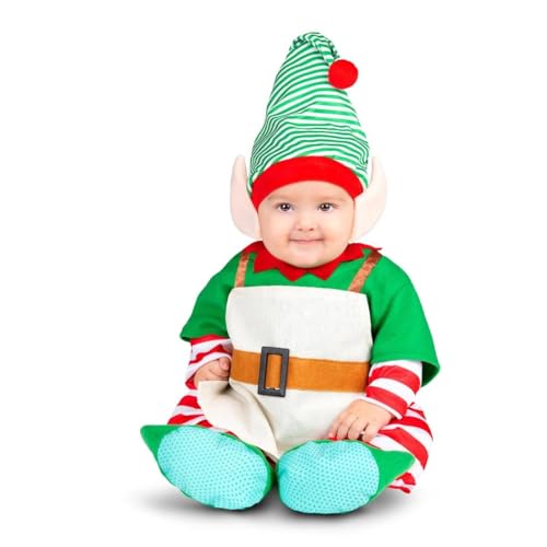My Other Me Elfenkostüm, Unisex, mit Mütze mit Ohren, Overall und Söckchen, grün und weiß, für Babys, Größe 7–12 Monate, perfekt zum Festhalten von Weihnachtslächeln. von My Other Me