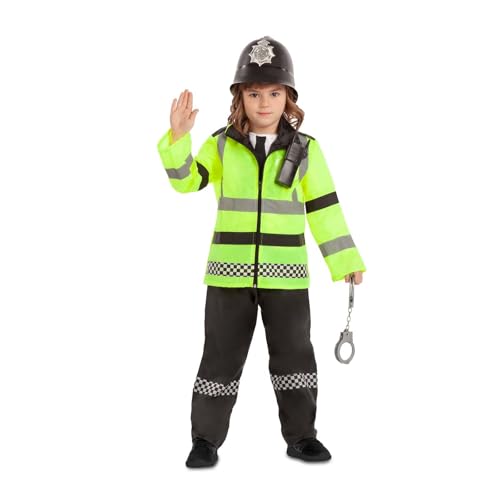 My Other Me Englisches Polizei-Kostüm für Kinder, Unisex, mit Hose, Jacke, Helm, Handschellen und Walkie-Talkie in Gelb und Schwarz, Größe 3-5 Jahre. Inspiriert Respekt und Autorität in jedem Spiel von My Other Me