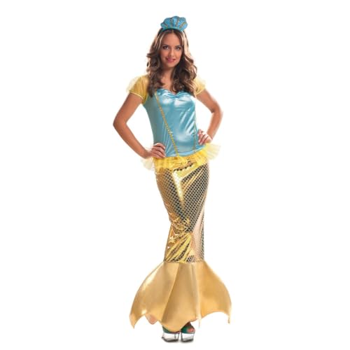 My Other Me Erwachsenenkostüm Meerjungfrau mit Kleid und Kopfschmuck in Gelb und Blau, Größe S. Tauchen Sie ein in eine Welt der Meeresfantasie von My Other Me