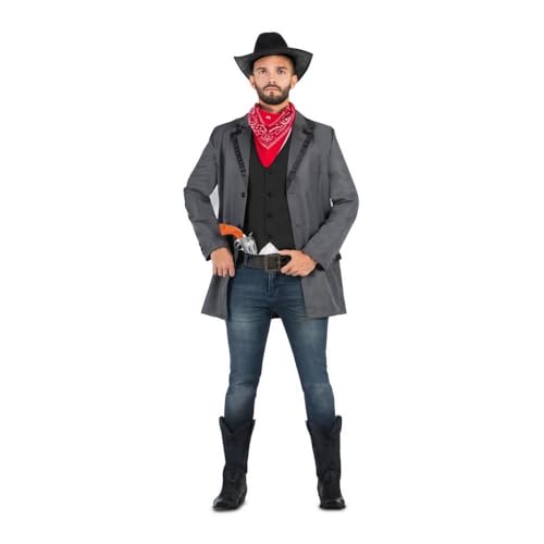 My Other Me - Erwachsenenkostüm für Herren mit Hut, Bandana, Jacke, Weste und Gürtel in den Farben Schwarz und Grau, Größe L. Überraschen Sie alle auf Ihrer nächsten Western-Themenparty My Other Me - Erwachsenenkostüm für Herren mit Hut, Bandana, Jacke, Weste und Gürtel in den Farben Schwarz und Grau, Größe L. Überraschen Sie alle auf Ihrer nächsten Western-Themenparty von My Other Me