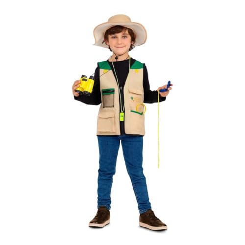My Other Me Explorer-Kostüm für Kinder, Unisex, Größe 5–7 Jahre, inkl. beigefarbenem Hut, Weste mit Reißverschluss und 4 Taschen, Fernglas, Kompass, Pfeife, Lupe und Aufkleber, grenzenloses Abenteuer. von My Other Me