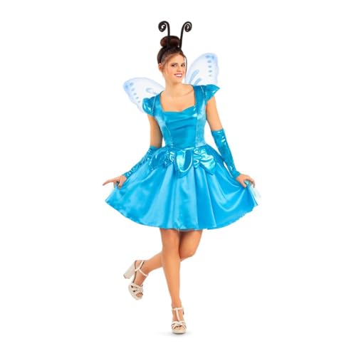 My Other Me Feenkostüm für Damen, Größe S. Inklusive hellblauem Kleid mit Herzausschnitt, Puffärmeln, Umhangrock und Blütenblättern an der Taille, Stirnband mit Antennen, Flügeln und Armreifen von My Other Me