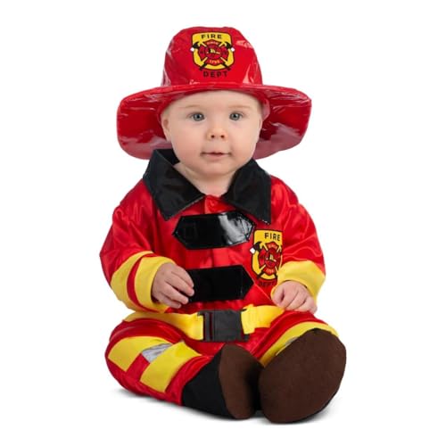 My Other Me Feuerwehrmann-Kostüm, Unisex, mit Overall, Hut und Söckchen, rot und gelb, für Babys, Größe 12-24 Monate, ideal für Ihre ersten heldenhaften Abenteuer von My Other Me