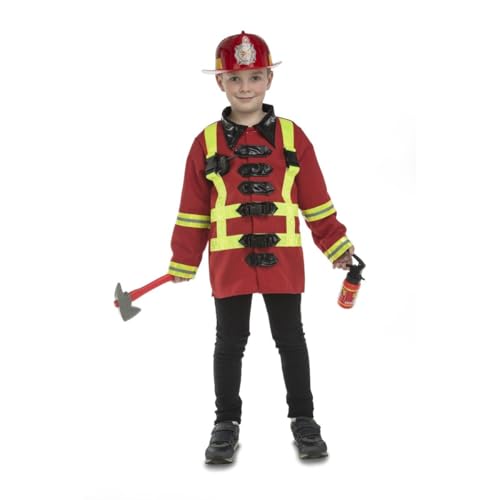 My Other Me Feuerwehrmann-Kostüm für Kinder, Unisex, Größe 5-7 Jahre. Inklusive roter Jacke mit gelben Streifen und schwarzen Details, rotem und gelbem Helm, Feuerlöscher, Axt und Walkie-Talkie. von My Other Me