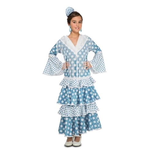 My Other Me Flamenca-Kostüm für Mädchen, mit blau-weißem gepunktetem Kleid (ohne Hemd), Größe 7–9 Jahre, perfekt für Festivals und Messen mit Freude. von My Other Me