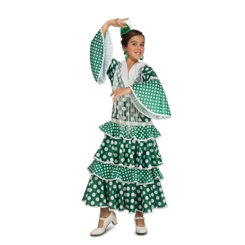 My Other Me Flamenco-Kostüm für Mädchen, Größe 7–9 Jahre, grünes Kleid mit weißen Punkten und geschichteten Rüschen, weißer Besatz und ausgestellten Ärmeln, ideal für Partys. My Other Me Flamenco-Kostüm für Mädchen, Größe 7–9 Jahre, grünes Kleid mit weißen Punkten und geschichteten Rüschen, weißer Besatz und ausgestellten Ärmeln, ideal für Partys. von My Other Me