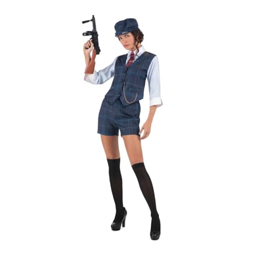 My Other Me Gangster-Kostüm für Damen, Größe S. Inklusive weißem Hemd mit blauen Streifen und karierter Weste, roter und schwarzer Krawatte, Strumpfhosen, Shorts und Mütze. von My Other Me