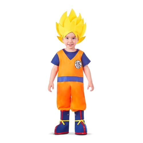 My Other Me Goku-Kostüm für Jungen, mit Body, Textilperücke und Stiefelstulpen in Blau und Orange, Größe 7-12 Monate. Kleiner Krieger bereit für Abenteuer! von My Other Me