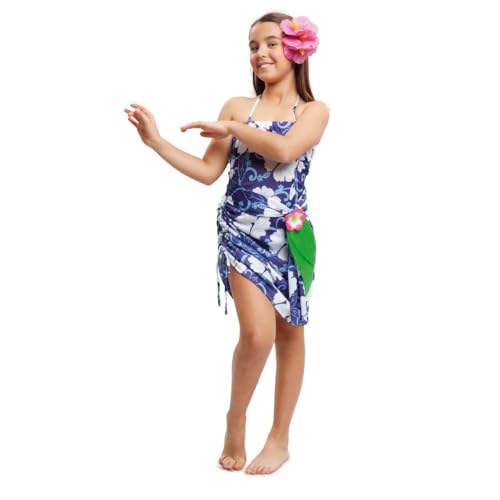 My Other Me - Hawaii-Kostüm für Mädchen, Größe 5-6 Jahre, inklusive Kopfschmuck, Trägerkleid mit seitlicher Raffung, Blumendruck, Gürtel mit Blatt und rosa Blume, Inselgeist. My Other Me - Hawaii-Kostüm für Mädchen, Größe 5-6 Jahre, inklusive Kopfschmuck, Trägerkleid mit seitlicher Raffung, Blumendruck, Gürtel mit Blatt und rosa Blume, Inselgeist. von My Other Me