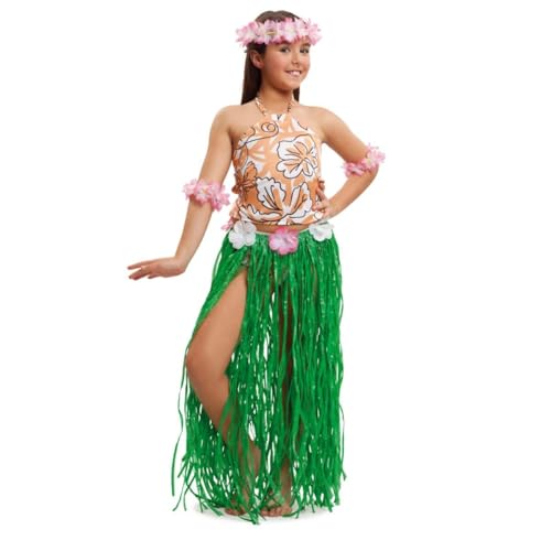 My Other Me - Hawaii-Kostüm für Mädchen mit Top, Höschen, Rock, Krone und 2 Armbändern in Orange und Grün, Größe 3-4 Jahre, perfekt für eine tropische Mottoparty von My Other Me