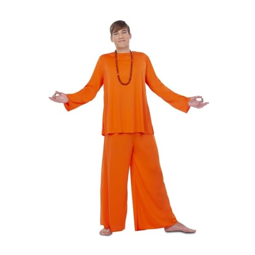 My Other Me Herren-Kostüm, Größe M-L, orangefarbenes Hemd mit Rundhalsausschnitt, passender Hose und Halskette aus dunklen Perlen. Inspiriert von spiritueller Kleidung. von My Other Me