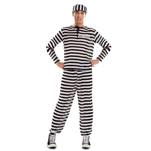 My Other Me Herren-Kostüm, Größe XL, inklusive Mütze, langärmliges Hemd mit Nummer auf der Vorderseite und Hose mit schwarz-weißen Streifen. My Other Me Herren-Kostüm, Größe XL, inklusive Mütze, langärmliges Hemd mit Nummer auf der Vorderseite und Hose mit schwarz-weißen Streifen. von My Other Me