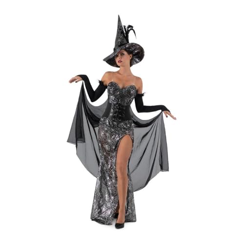 My Other Me Hexenkostüm für Erwachsene, Schwarz und Grau, mit Hut, Kleid mit Body, Träger, Mieder und Umhang mit Fäustlingen, Größe S. Für ein magisches Ereignis My Other Me Hexenkostüm für Erwachsene, Schwarz und Grau, mit Hut, Kleid mit Body, Träger, Mieder und Umhang mit Fäustlingen, Größe S. Für ein magisches Ereignis von My Other Me