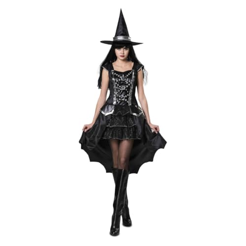 My Other Me Hexenkostüm für Erwachsene, mit Kleid und Hut in Schwarz und Grau, Größe ML. Perfekt, um die magischste Nacht des Jahres zu blenden. von My Other Me