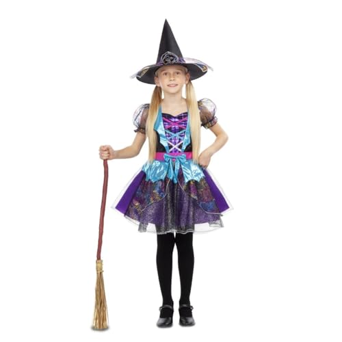 My Other Me Hexenkostüm für Mädchen, Größe 7-9 Jahre, buntes kurzes Kleid, Puffärmel mit Tülldellen und Glitzer und passendem hohem Hut zum Verzaubern an Halloween. My Other Me Hexenkostüm für Mädchen, Größe 7-9 Jahre, buntes kurzes Kleid, Puffärmel mit Tülldellen und Glitzer und passendem hohem Hut zum Verzaubern an Halloween. von My Other Me