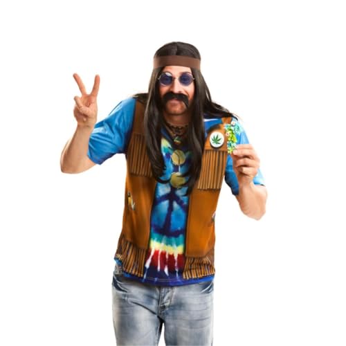 My Other Me Hippie-Kostüm, blau und braun, für Erwachsene, Unisex, inklusive bedrucktem T-Shirt, Größe S, Lebe ein Fest des Friedens und der Liebe. My Other Me Hippie-Kostüm, blau und braun, für Erwachsene, Unisex, inklusive bedrucktem T-Shirt, Größe S, Lebe ein Fest des Friedens und der Liebe. von My Other Me