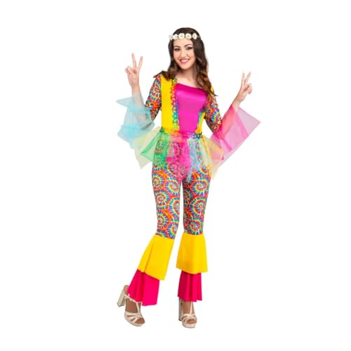 My Other Me Hippie-Kostüm für Damen, Größe S. Inklusive Hemd mit Rüschen aus mehrfarbigem Tüll und psychedelischer Hose mit gelben und roten Schichten. Erwecken Sie Ihre böhmische Seite. My Other Me Hippie-Kostüm für Damen, Größe S. Inklusive Hemd mit Rüschen aus mehrfarbigem Tüll und psychedelischer Hose mit gelben und roten Schichten. Erwecken Sie Ihre böhmische Seite. von My Other Me
