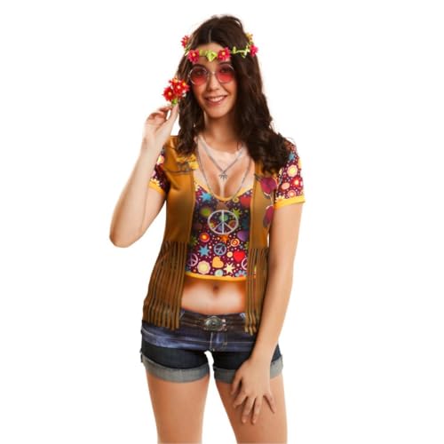 My Other Me Hippie-Kostüm für Erwachsene, inkl. bedrucktem T-Shirt in Braun, Größe M, perfekt für ein Fest des Friedens und der Liebe My Other Me Hippie-Kostüm für Erwachsene, inkl. bedrucktem T-Shirt in Braun, Größe M, perfekt für ein Fest des Friedens und der Liebe von My Other Me