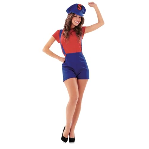 My Other Me Italienisches Klempner-Kostüm für Damen, Größe XXL, inklusive Kappe mit schwarzem Emblem und Schriftzug "S" in rot, rotes T-Shirt und blaue Shorts mit roten Trägern und Knöpfen. My Other Me Italienisches Klempner-Kostüm für Damen, Größe XXL, inklusive Kappe mit schwarzem Emblem und Schriftzug "S" in rot, rotes T-Shirt und blaue Shorts mit roten Trägern und Knöpfen. von My Other Me