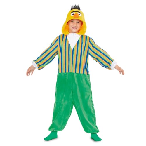 My Other Me Kinder-Pyjama, Unisex, Größe 7-9 Jahre. Inklusive grünem Hosenanzug und gestreifter Bluse mit Kapuze, die den Kopf des Charakters simuliert. von My Other Me