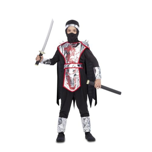 My Other Me - Kinderkostüm Ninja in grau und schwarz mit Rüstung mit Umhang, T-Shirt, Hose, Gürtel und Henker Größe 5-6 Jahre Überraschen Sie alle auf der nächsten Mottoparty von My Other Me