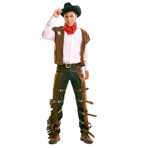 My Other Me Klassisches Cowboy-Kostüm für Herren, Größe S. Mit dunkelbraunen Überzügen mit Fransen und Riemen mit Schnallen, passender Weste, rotem Tuch und Gürtel. Erobern Sie den Wilden Westen. My Other Me Klassisches Cowboy-Kostüm für Herren, Größe S. Mit dunkelbraunen Überzügen mit Fransen und Riemen mit Schnallen, passender Weste, rotem Tuch und Gürtel. Erobern Sie den Wilden Westen. von My Other Me